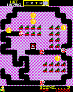 Screenshot from a Mr. Do! video game.
